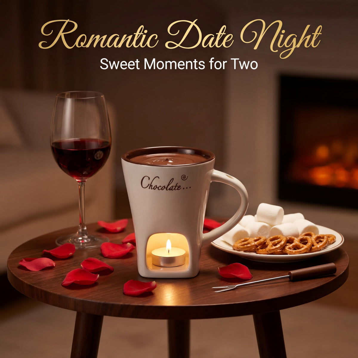 Fondue Mug Set for Chocolate Ceramic Melting Cups Tealight, Mini Fondue Pot Kit with Fork & Candle,Candy warmer, Perfect Gift for Date Nights Valentines Birthday Wedding Gift Dessert lovers (1, White)