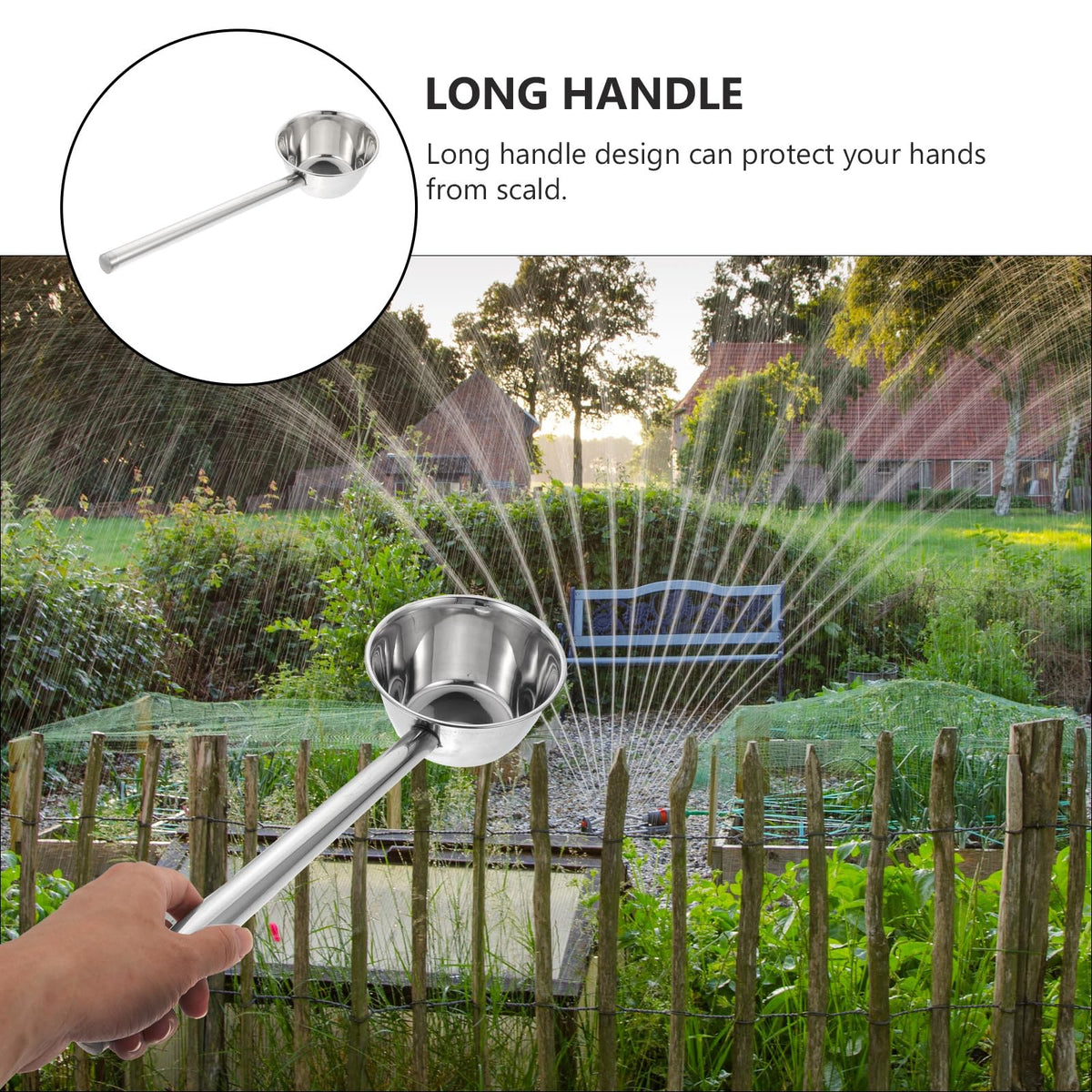 Yardwe Long Handle Water Scoop 18 Inch Stainless Steel Ladle for Kitchen and Gardening Use Deep Bowl Household Watering can Bailer with Comfortable Grip