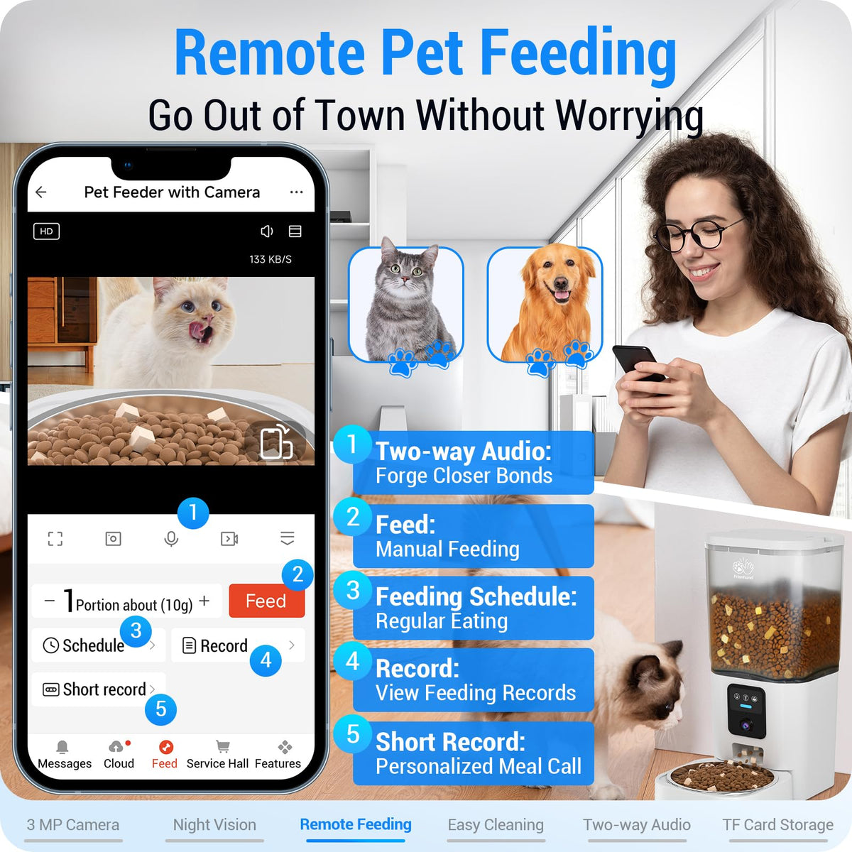 Frienhund Automatic Cat Feeder with 2K Camera: 5G WiFi Automatic Dog Feeder with Night Vision, Auto Cat Food Dispenser with 7L Large Pet Food Storage for Multiple Pet,Detachable for Easy Clean -29 Cup