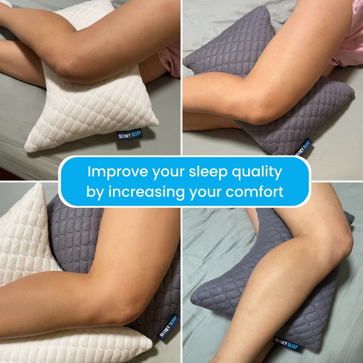 Sidney Sleep Mini Travel Size Neck Pillow - Knee, Back Lumbar and Support - Small Curved Pillow - 14 x 19 Inches - Adjustable Loft - Washable - Drawstring Backpack Included (Mini - Grey)