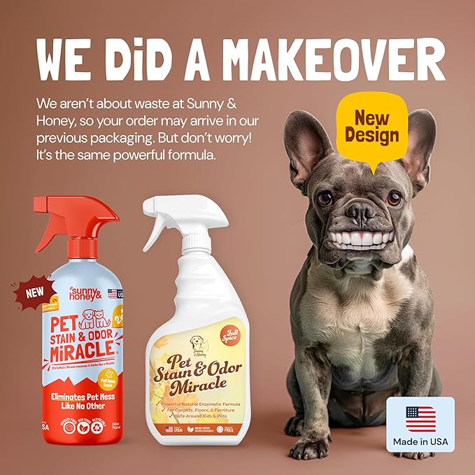 Sunny & Honey Pet Stain Remover & Enzyme Cleaner - 32 Fl Oz, Fall Spice - Carpet Deodorizer & Urine Odor Eliminator for Dog Pee, Cat Urine, Upholstery & Furniture