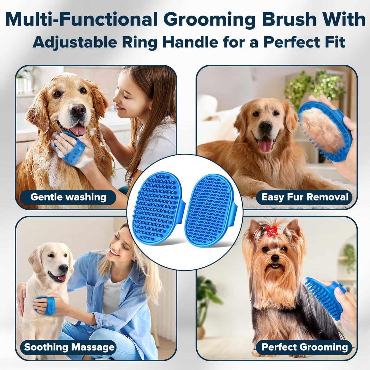 Augwind 6PCS Pet Grooming Kit | Dog Washing Gloves | Dog Bath Brush | Dog Bath Gloves | Dog Shampoo Brush | Pet Grooming Gloves | Cat Bathing Supplies | Dog Bath Supplies (Navy Blue)