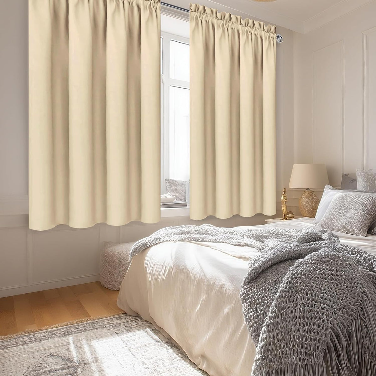 DWCN Blackout Curtains for Bedroom – Rod Pocket Thermal Insulated Noise Reducing Noise Reducing Drapes for Living Room, W 60 x L 63 Inch, 2 Panels, Beige