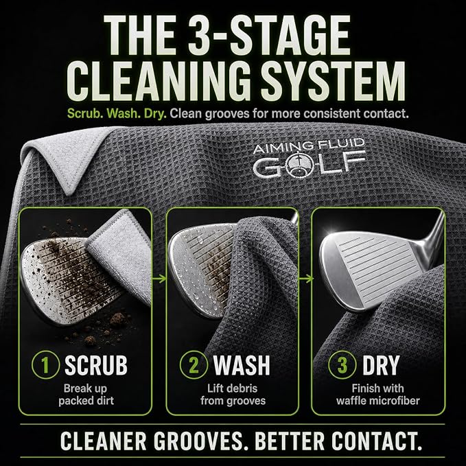 Magnetic 3-Stage Cleaning System Golf Towel - Microfiber Rag with Magnet for Golfcart Bags for Men and Women Golfers Accessories (Gunmetal Grey, 16" x 24" Stubby)