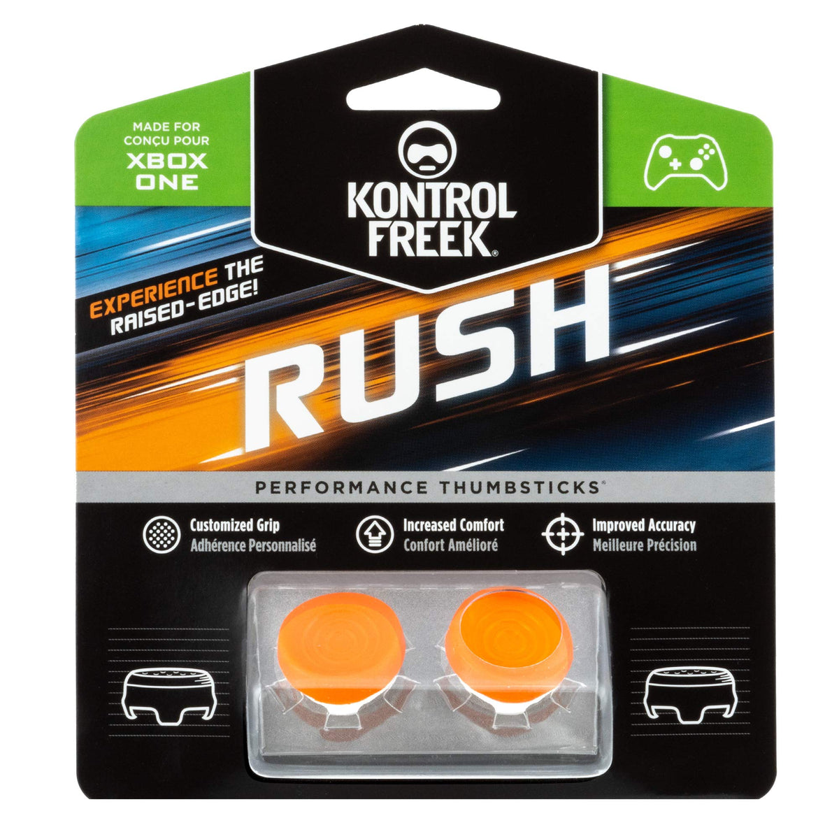 KontrolFreek Rush Performance Thumbsticks for Xbox One and Xbox Series X | Performance Thumbsticks | 2 Mid-Rise, Concave | Orange/White