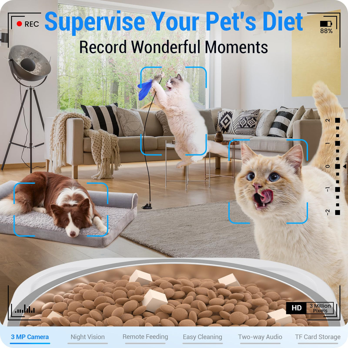 Frienhund Automatic Cat Feeder with 2K HD Camera: Automatic Dog Feeder with Night Vision, Cat Food Dispenser with 5G WiFi for Multiple Pet, Detachable for Easy Clean - 29 Cup （7L Large Capacity）
