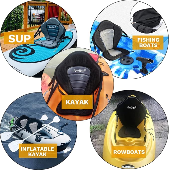 Universal Deluxe Kayak Seat Cushion with Storage Bag for Kayak,Padded Boat,SUP,Canoe,Fishing Boat,Seats with 4 Adjustable Straps