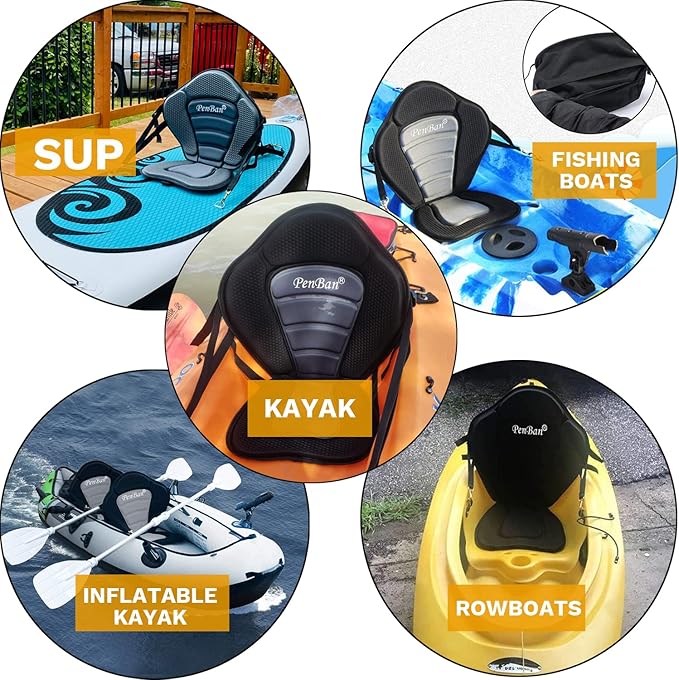 Universal Deluxe Kayak Seat Cushion with Storage Bag for Kayak,Padded Boat,SUP,Canoe,Fishing Boat,Seats with 4 Adjustable Straps