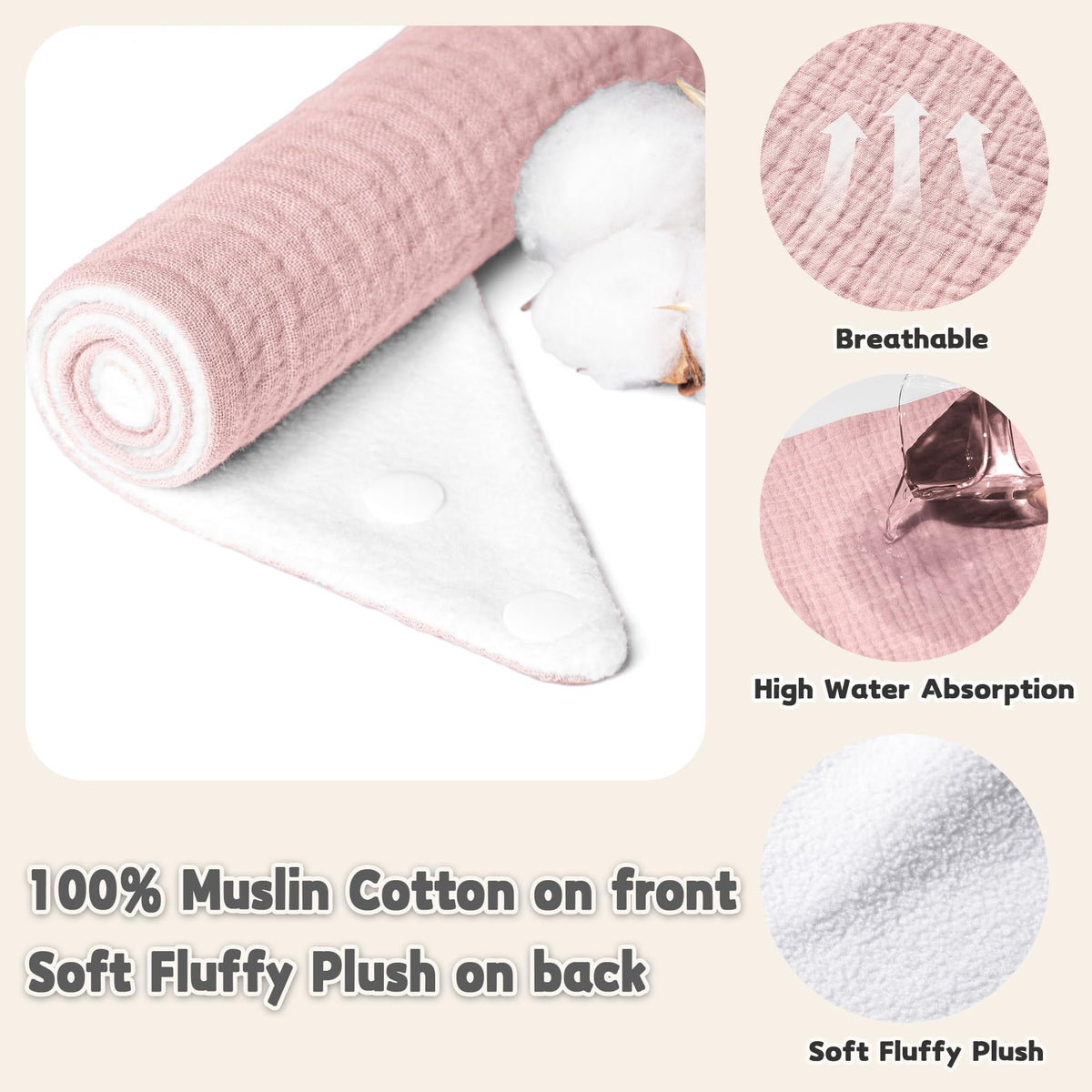 Susurration Muslin Baby Drool Bibs 6Pack Soft Triangular Adjustable Baby Bandana Bibs for Unisex Girls & Boys (Pink)