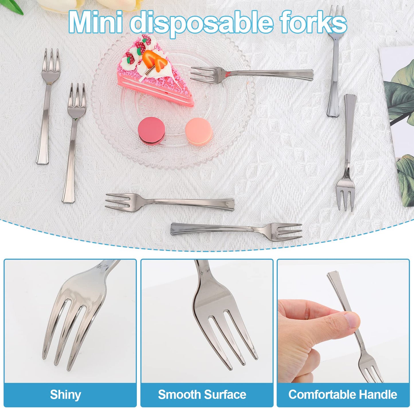 100PCS Silver Plastic Mini Forks, 4.5 Inch Disposable Dessert & Appetizer Forks