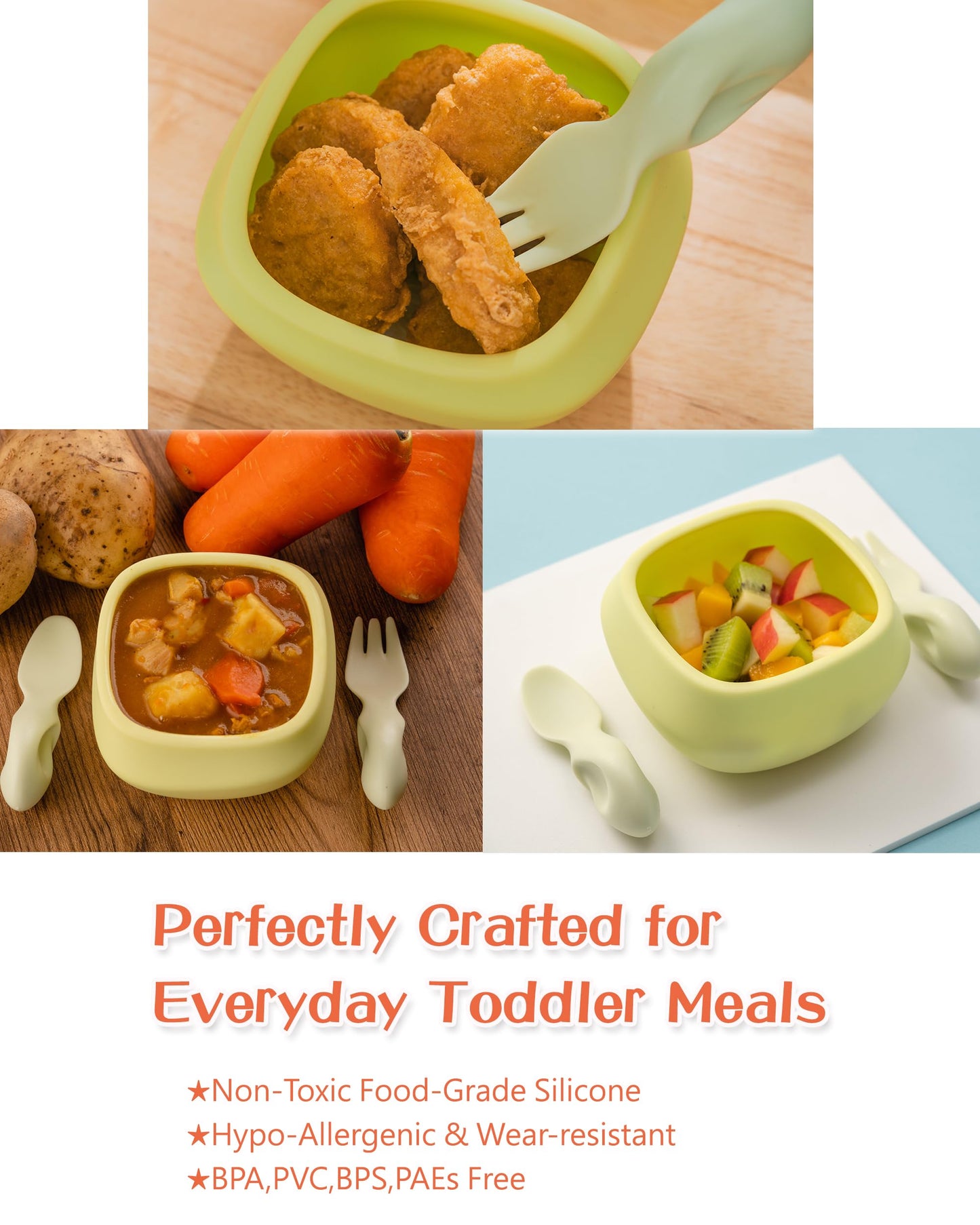 Tiny Genius Toddler Utensils Set Ergonomic Fork and Spoon and Bowl Set Non-Slip Design for baby 1-4 Year Olds Self-Feeding BPA Free Silicone Microwave and Dishwasher Safe Fine Motor Skills (Blue)