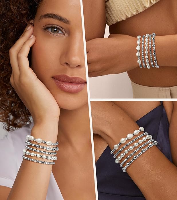 adoyi Gold Bracelets for Women Beaded Bracelet 14K Gold Plated Bracelet Stack Strand Stretch Bead Ball Bracelet Set Stackable Bracelet Adjustable Bracelet Set Jewelry for Gifts