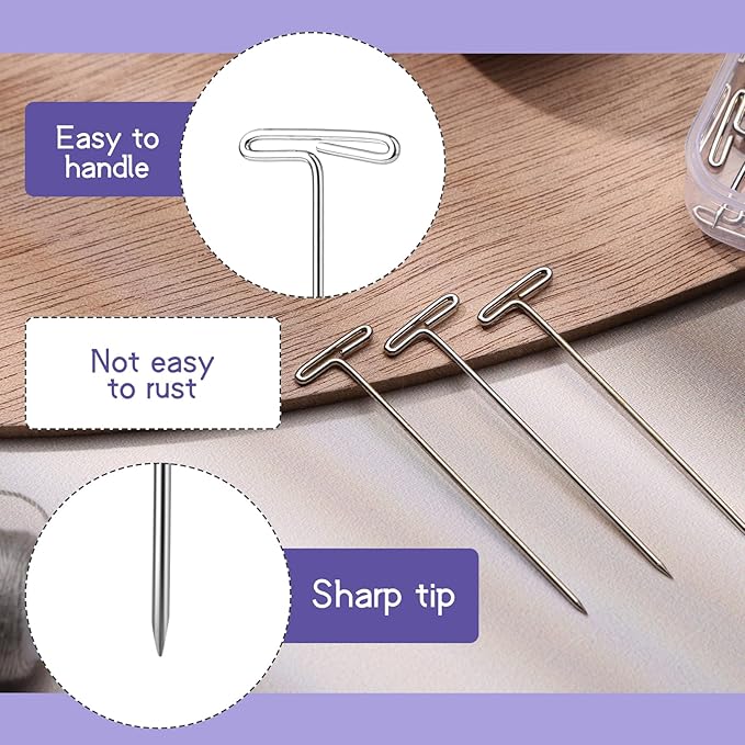 1Inch 120 Pcs T Pins, Sewing Pins for Wigs, Blocking Knitting, Modelling, Wig Making and Crafts, Stainless Steel Head Pins for Sewing and Craft, Jewelry Making