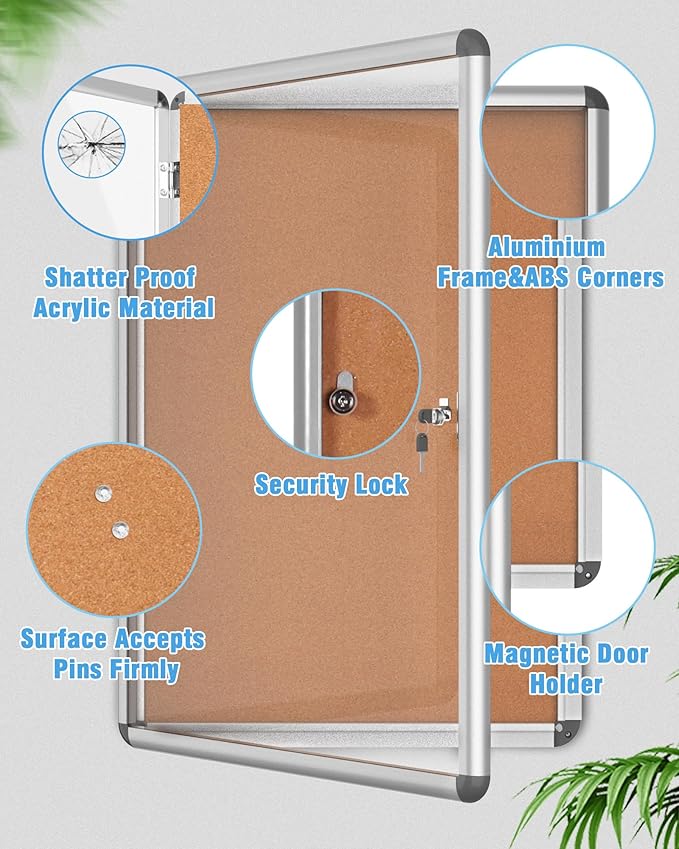 2 Pack 36"x24" Enclosed Bulletin Board, Lockable Weather-Resistant Aluminum Cork Noticeboard for School & Office, Silver Frame w/Cork