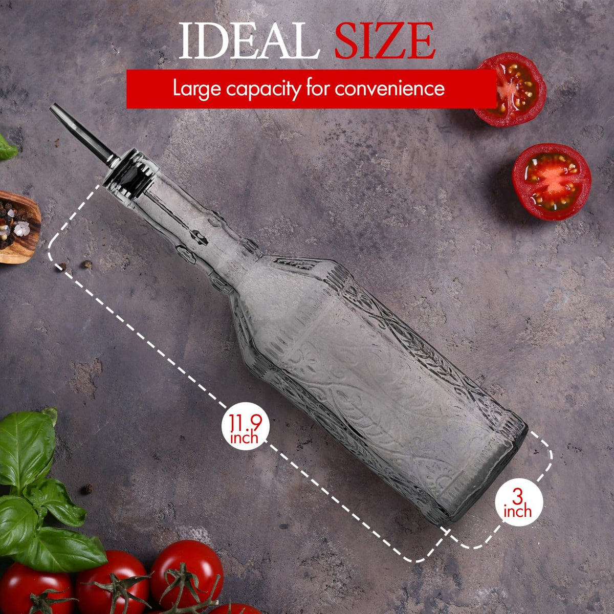 BULK PARADISE Large Clear Decorative Glass Bottle with Spout and Cork, 32oz, 1 Bottle - Design: VINO (3in X 11.9in)