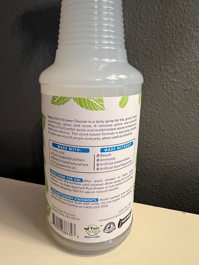 Mighty Mint Shower Cleaner, No-Rinse, No-Scrub, Daily Spray for Glass, Tile, Grout, Fresh Peppermint Scent, 16oz