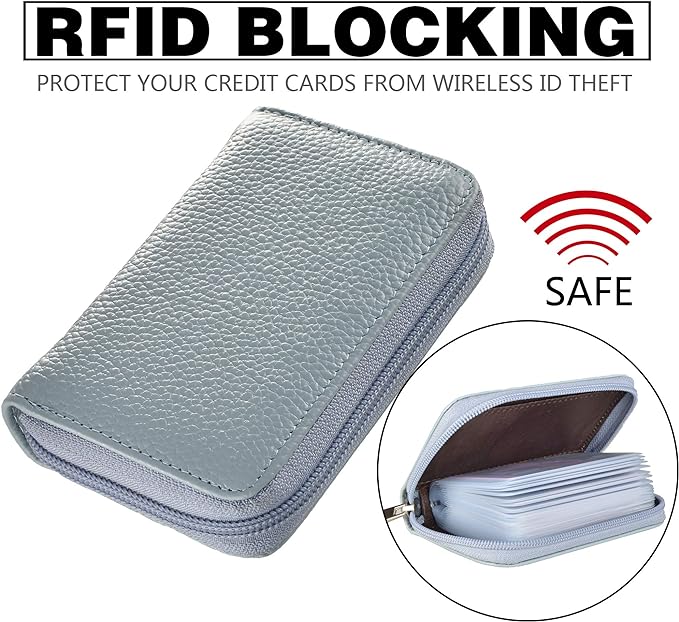 Easyoulife Genuine Leather Credit Card Holder Zipper Wallet With 26 Card Slots