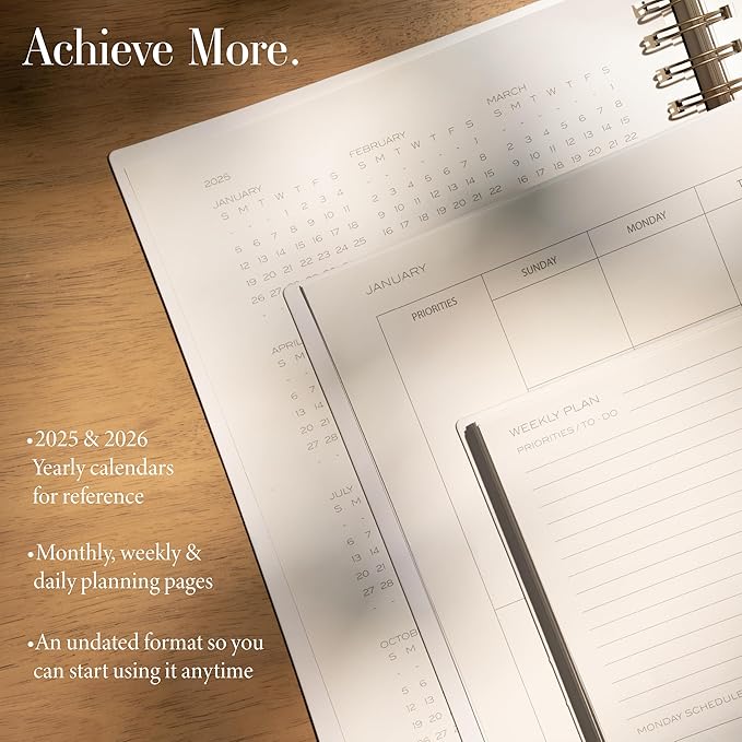 Anecdote Planner 2025 (8.5" x 10") Spiral Yearly Planner - 2025 Planner Weekly and Daily - Features a Library Buckram Cover, Brass and A4 Size Bleed-Resistant Paper - Organize All 52 Weeks. Start Anytime – Blossom