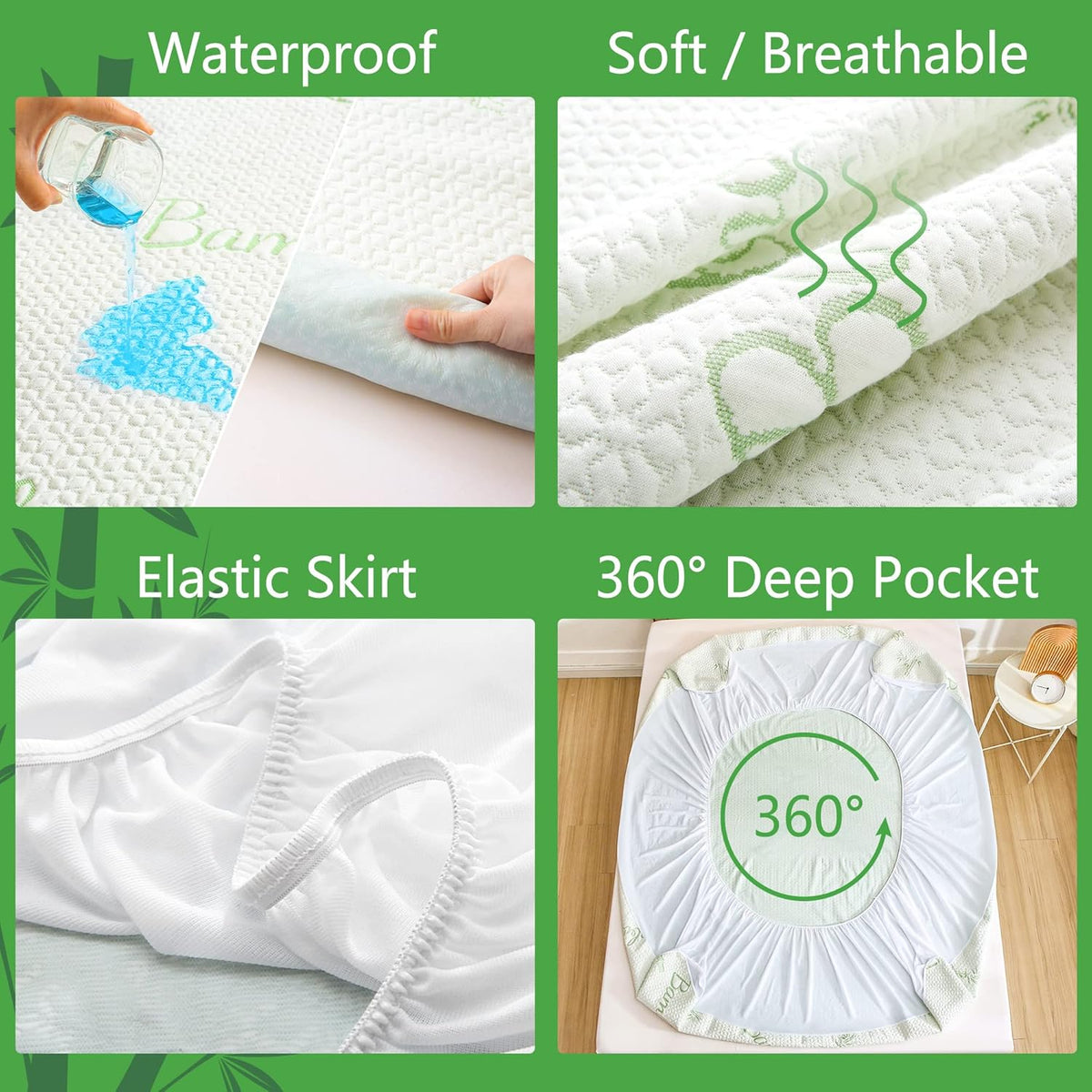 GOONIK Split King Mattress Protector for Adjustable Bed, Breathable Bamboo Viscose Waterproof Split King Mattress Pad Cover with 6-18 inches Deep Pocket