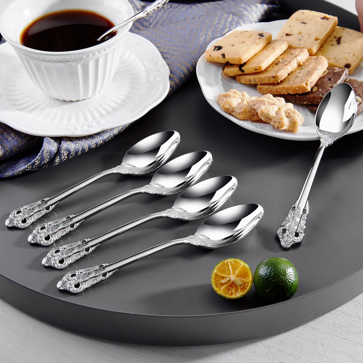 KEAWELL Luxurious 5.1-Inch Espresso Spoons Set - 6 Pieces - Mini Coffee Spoon, 18/10 Stainless Steel - Gorgeous Design with Exceptional Mirror Polished Finish (Silver)