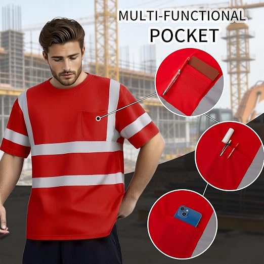 sesafety Safety Reflective Shirtst, Class 2 High Visibility Shirts for Men Construction Work Mesh Short Sleeve Green 5XL