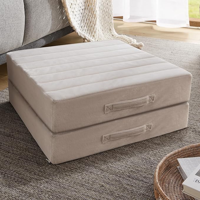 Codi High Density Foam Floor Pillow 2 Sets, Large Meditation Cushions Seating for Adults and Yoga Sitting, Washable Thick Couch Cushion with Soft Tufted Covers - 22 inch Ivory