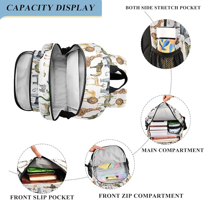 Fisyme Zoo Animals Giraffe Elephant School Backpack Laptop Backpack Bags Bookbag Travel Casual Computer Notebooks Daypack