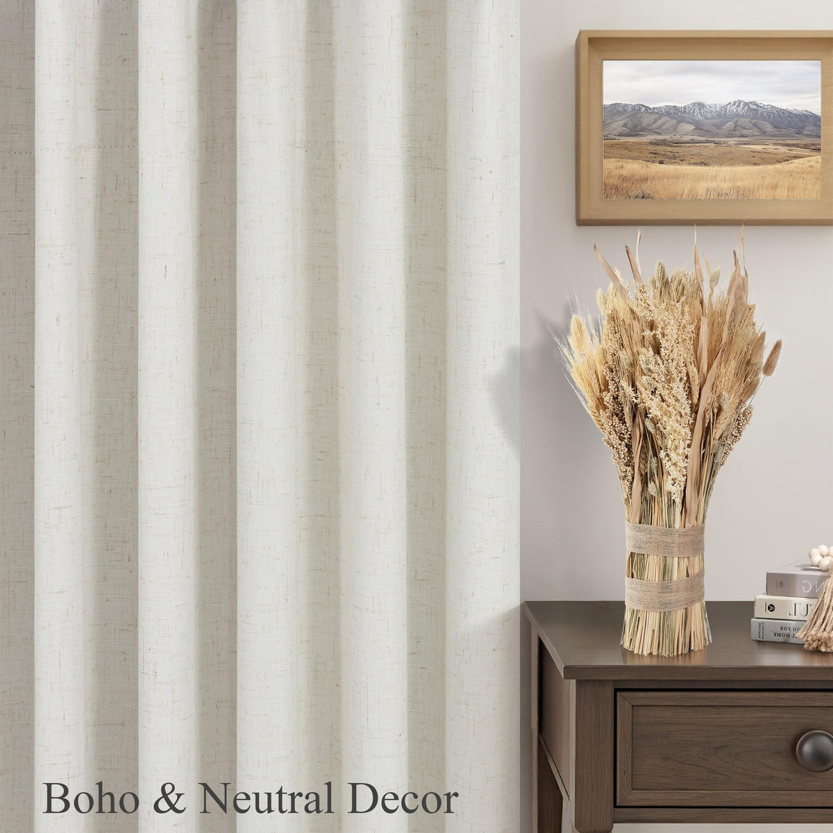 Cream Linen Blackout Curtains 84 Inch Long 2 Panel Set Back Tab Thermal Insulated Light Blocking Curtain for Living Room Black Out Drapes for Bedroom Neutral Rustic Farmhouse 52x84 Length Ivory White