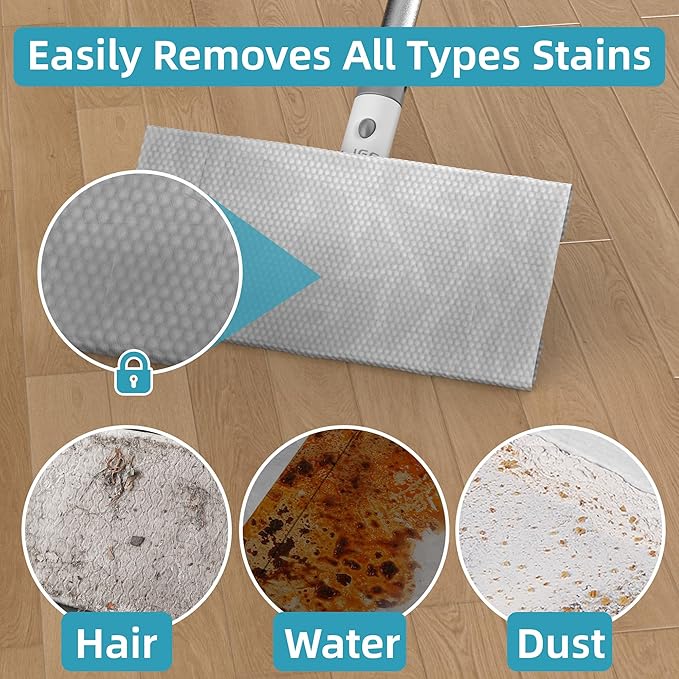 Disposable Pad Flat Mop for Floor Cleaning, 15.7 in (40 cm) Aluminum Base, 52 in Aluminum Handle, Includes 20 Dry Pads + 20 Wet Pads, Hands-Free Easy Clean – LJGG (Gray/White)