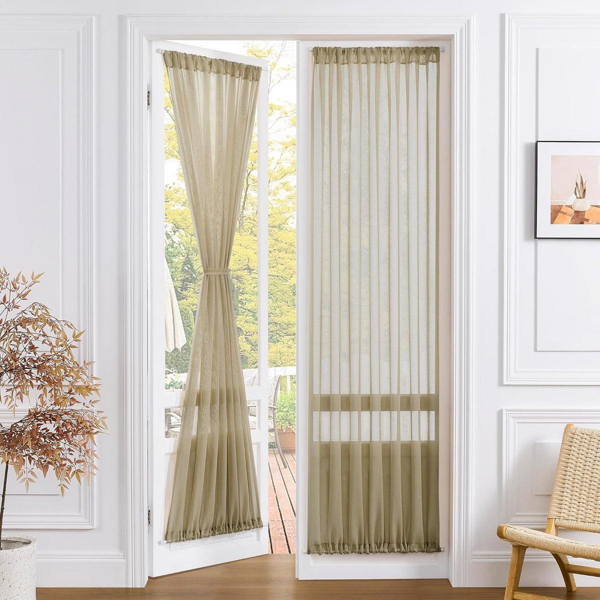 Tollpiz Sheer Door Curtain Closet Linen Textured Curtains Sheer Doorway Light Filtering Voile Patio Glass Door Rod Pocket Curtain French Door, 54 x 72 inches Long, Taos Taupe, Set of 1 Panel