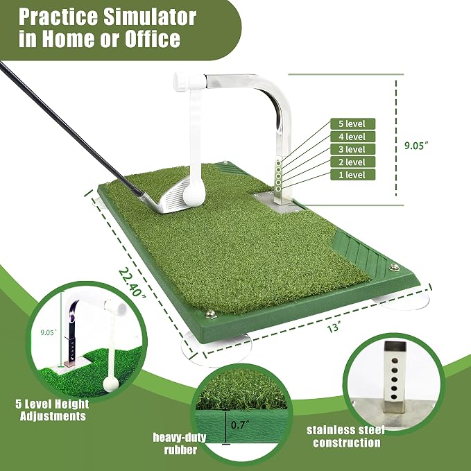 Golf Swing Trainer - Golf Training Equipment with 5 Height Adjustments - Iron and Club Practice Simulator in Home & Indoor - Portable Golf Swing Practice Mat, True Impact