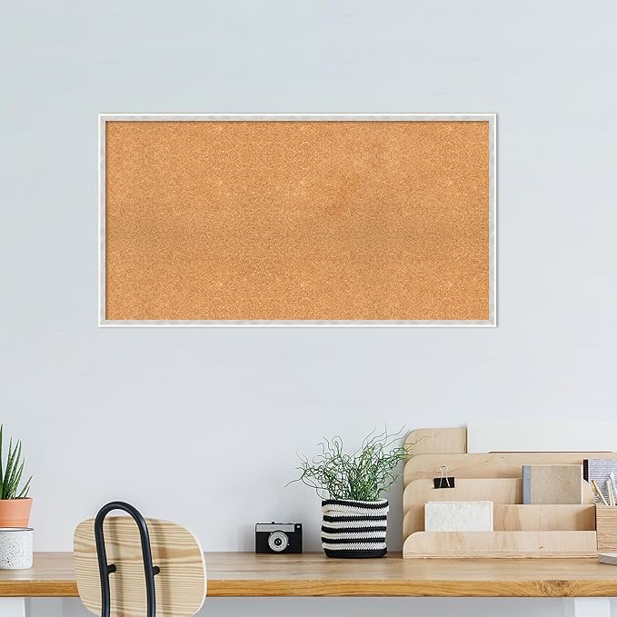 Amanti Art Natural Cork Board for Wall, 23x43 Vision Board with White Frame, Oversize Corkboard Office Decor for Home Organization, Modern Corkboard Pinboard to Display Items for Home Organization in