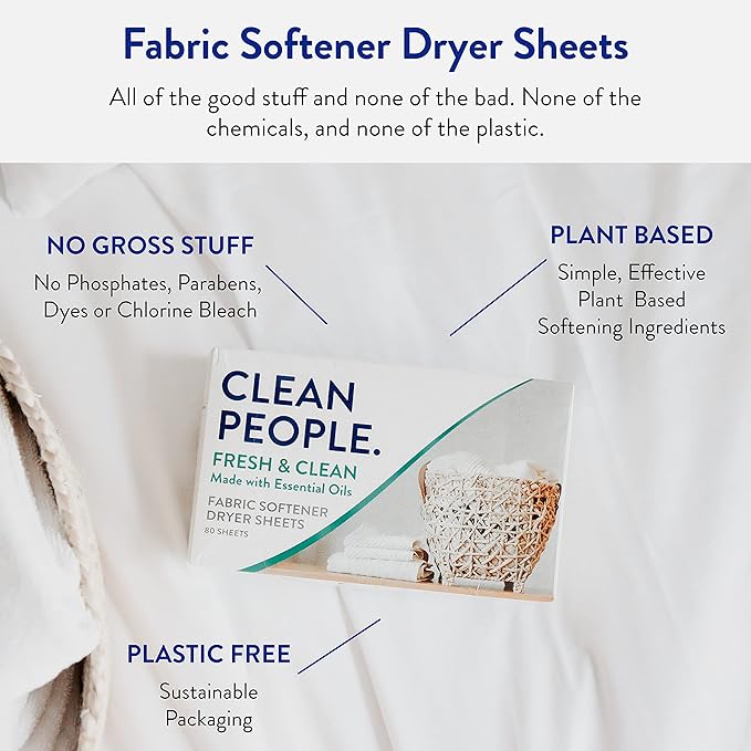 The Clean People Fabric Softener Sheets - Dryer Sheets - Softens & Removes Static - Vegan Laundry Softener With Essential Oils - Fresh 360 Pack