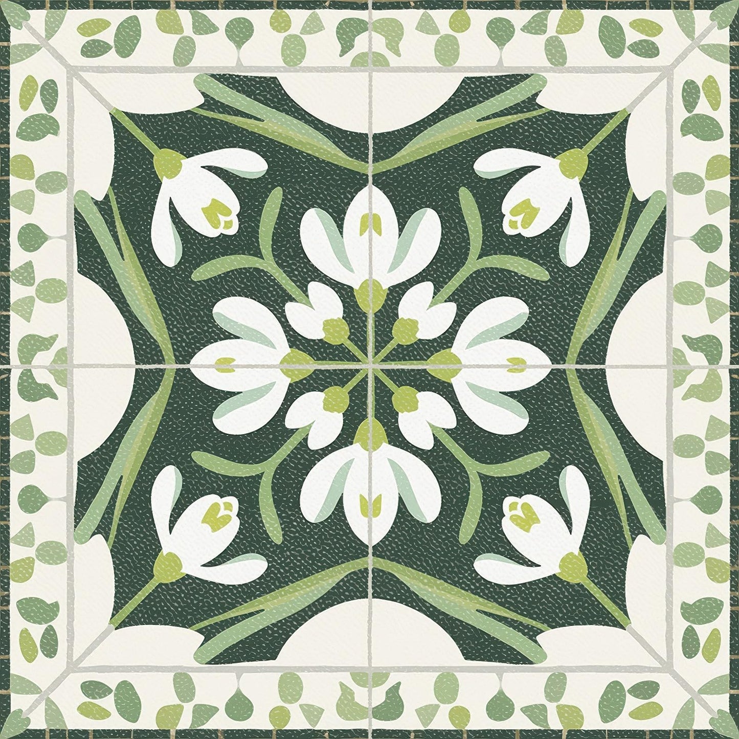 HOMETITUTE 10PCS 12x12 Inch Green Snowdrop Botanical Pattern Floor Tiles Peel and Stick Removable Self Adhesive DIY Vinyl Flooring Stickers for Kitchen Bathroom Living Room Entryway Home Decor