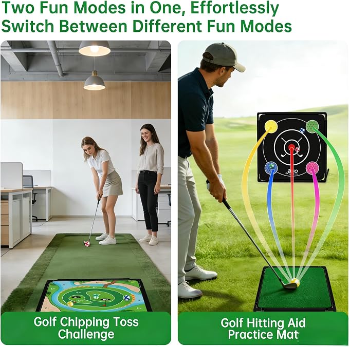 Golf Chipping Game Set Double-Sided, (2 Pack) Golf Practice Target Mat with 30 Sticky Balls & 2 Golf Clubs- Portable Indoor-Outdoor Chipping Golf Gift for Men, Women & Family