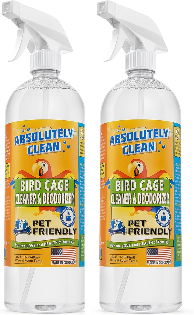 Absolutely Clean Amazing Bird Cage Cleaner and Deodorizer - Just Spray/Wipe - Safely & Easily Removes Bird Messes Quickly and Easily - Made in the US - Fragrance Free (32oz 2pack)
