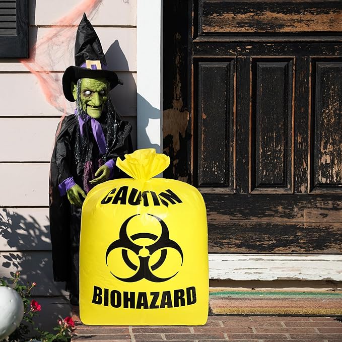 Qilery 8 Pcs Large Halloween Leaf Trash Bags Outdoor Plastic Lawn Waste Bags Biohazard Party Trash Bag Halloween Garden Outdoor Biohazard Zombie Party Decorations