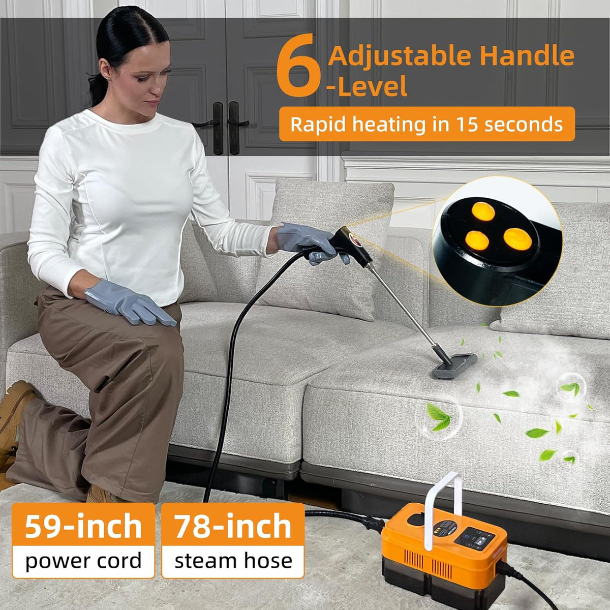 Pressurized Handheld Steam Cleaner,High Pressure Steam Cleaner for Home,6-Level Adjustable Handle,15s Heat-Up & 40.58oz Tank,Portable Steamer for Cleaning Stubborn Dirt,Grease,Tile Grout,Floor,Car
