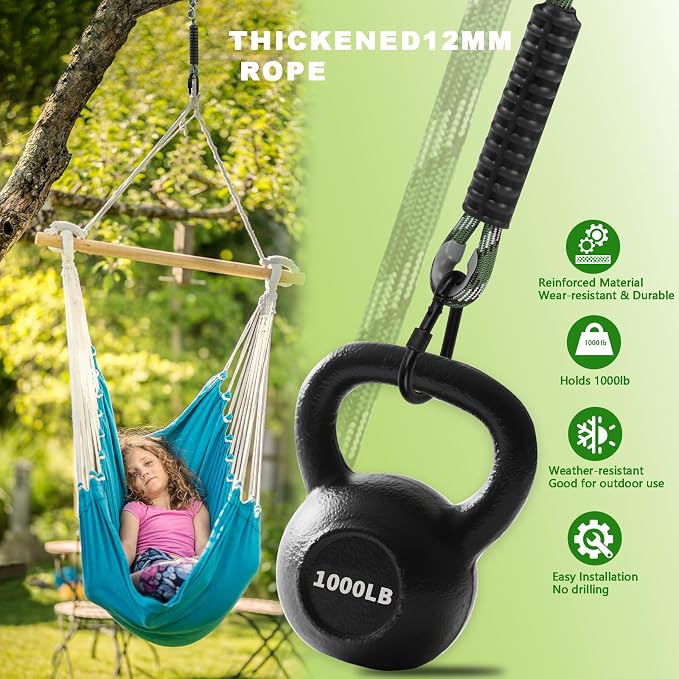 Heavy Duty Tree Swing Ropes, Hammock Tree Straps Hanging Kit, for Outdoor Swings Hammock Playground Set Accessories (5.41ft,65",Green,2Pack)