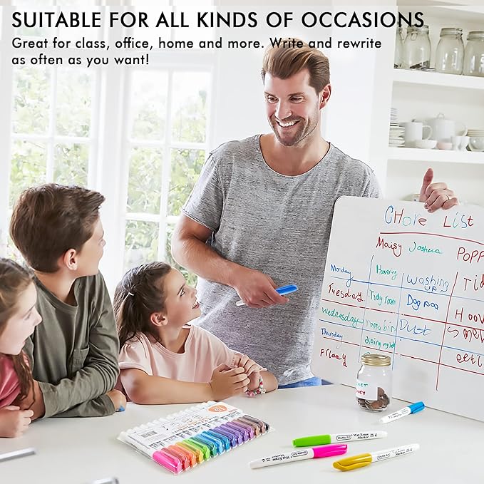 Shuttle Art Wet Erase Markers, 15 Colors 1mm Fine Tip Smudge-Free Markers, Use on Laminated Calendars,Overhead Projectors,Schedules,Whiteboards,Transparencies,Glass,Wipe with Water