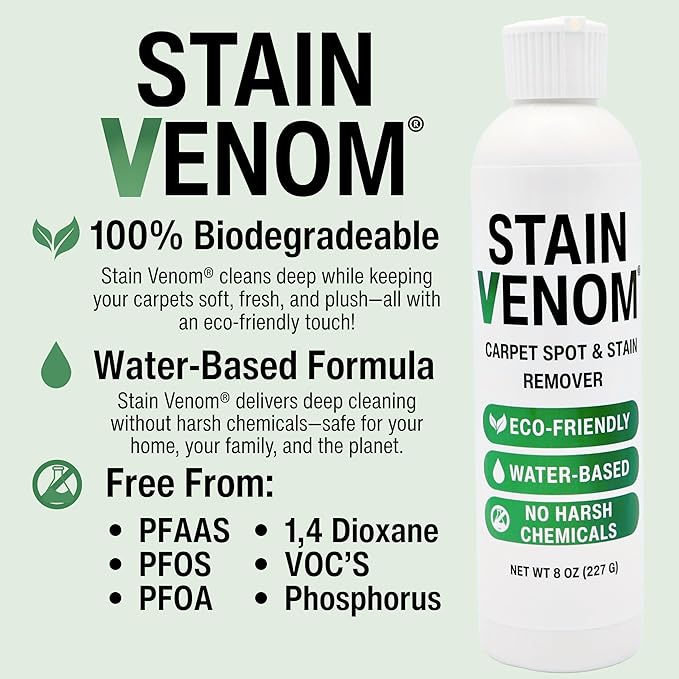 Carpet Spot & Stain Remover - 8 oz Squirt Bottle - Free From PFAAS, PFOS, PFOA, VOC’s, And 1,4 Dioxane - Works On Fresh Pet Stains, Red Wine, Blood, Lipstick, Motor Oil, Coffee