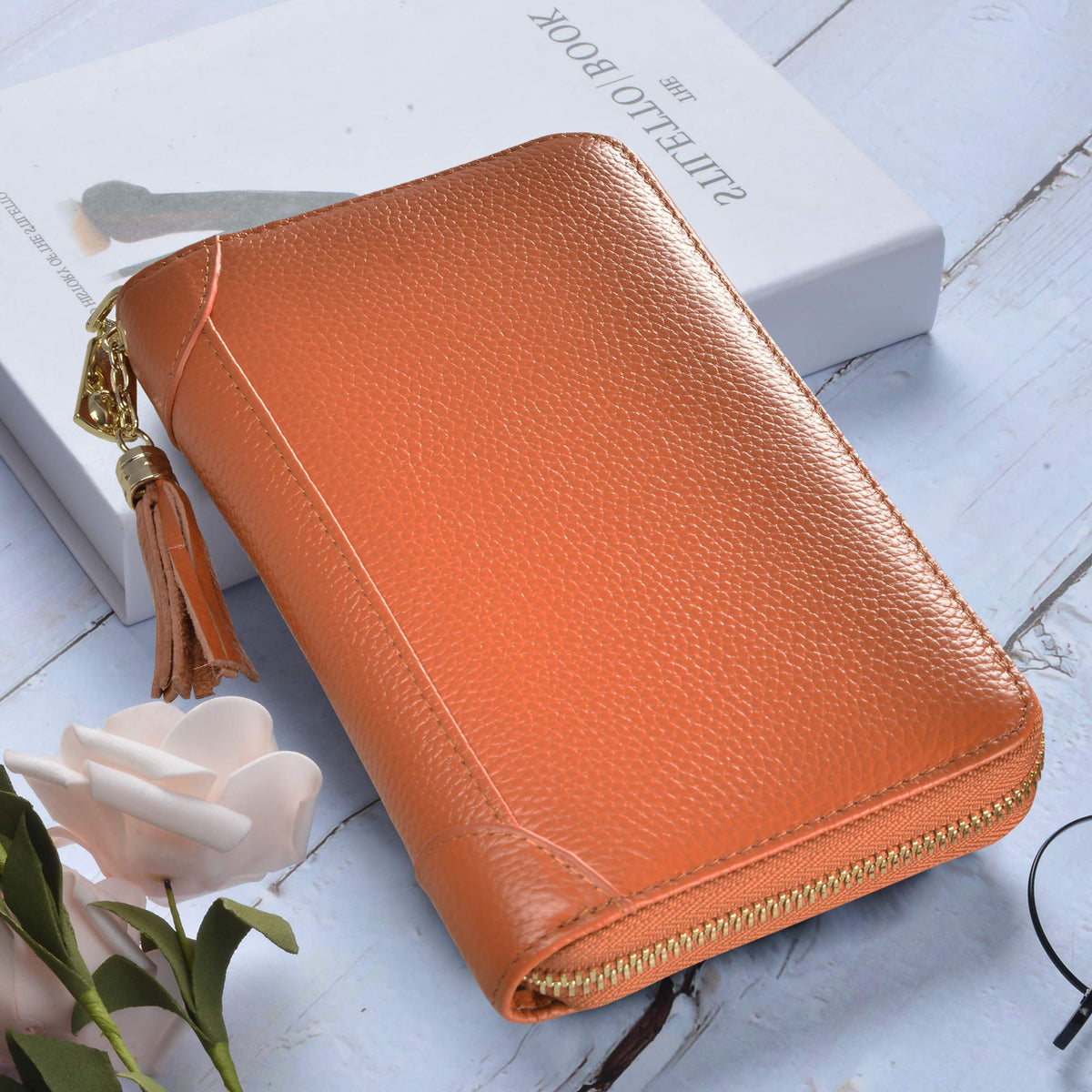 Easyoulife Credit Card Holder Wallet Womens Zipper Leather Case Purse RFID Blocking (Brown)