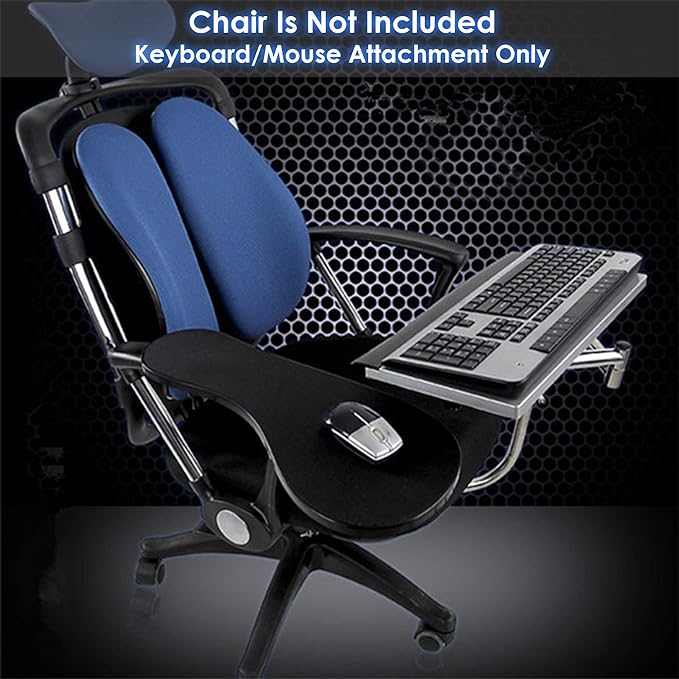 Computer Keyboard Stand Laptop Mouse Mount for Workstation Video Gaming, Installed to Chair or Any Round Bar with Maximum 1.96 inch Diagonal Thickness