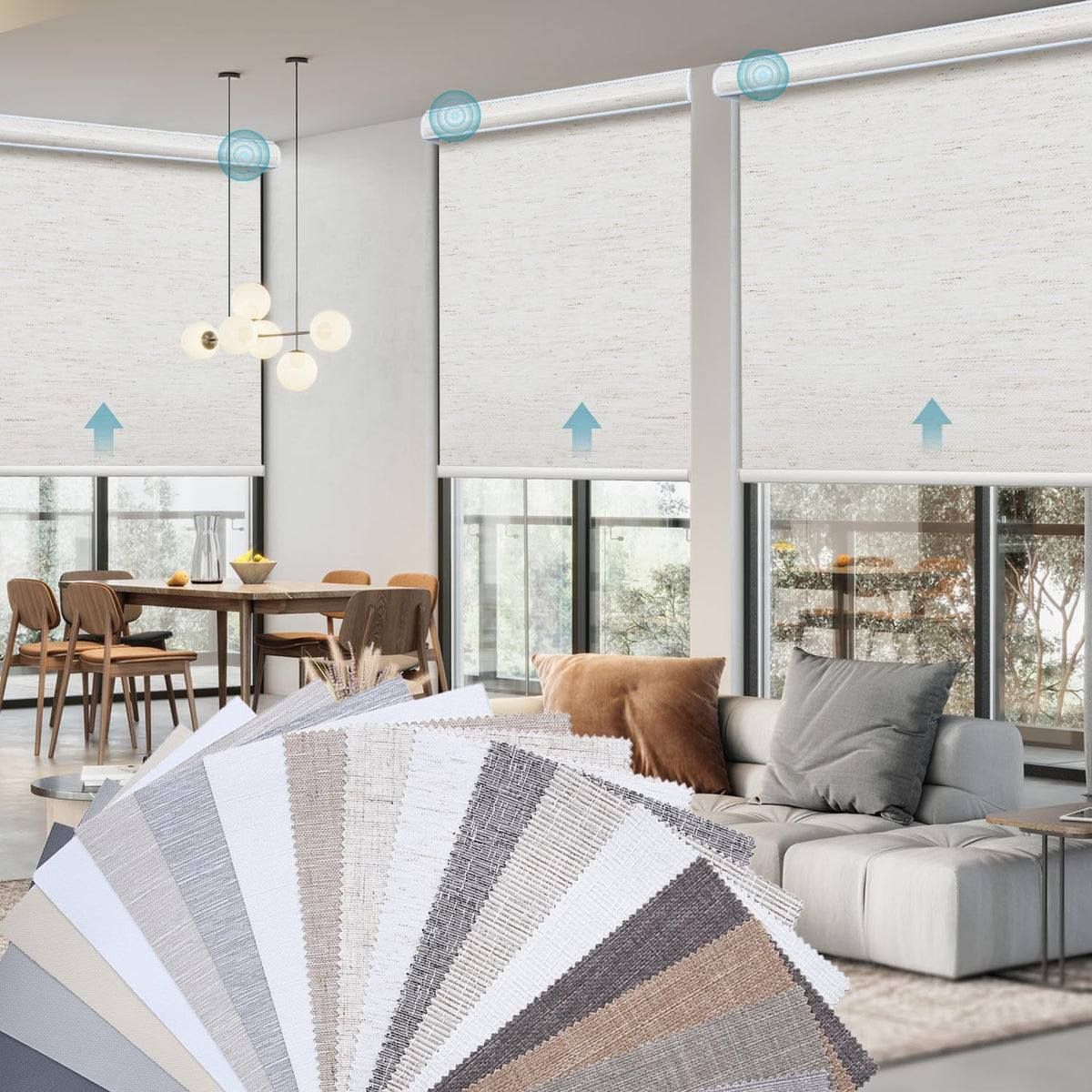 SmartWings Motorized Smart Blinds with Remote, Custom Automatic 100% Blackout Roller Shade Compatible with Alexa/Homekit/Google, Electric Smart Blinds for Indoor Windows, Multi-Color Samples
