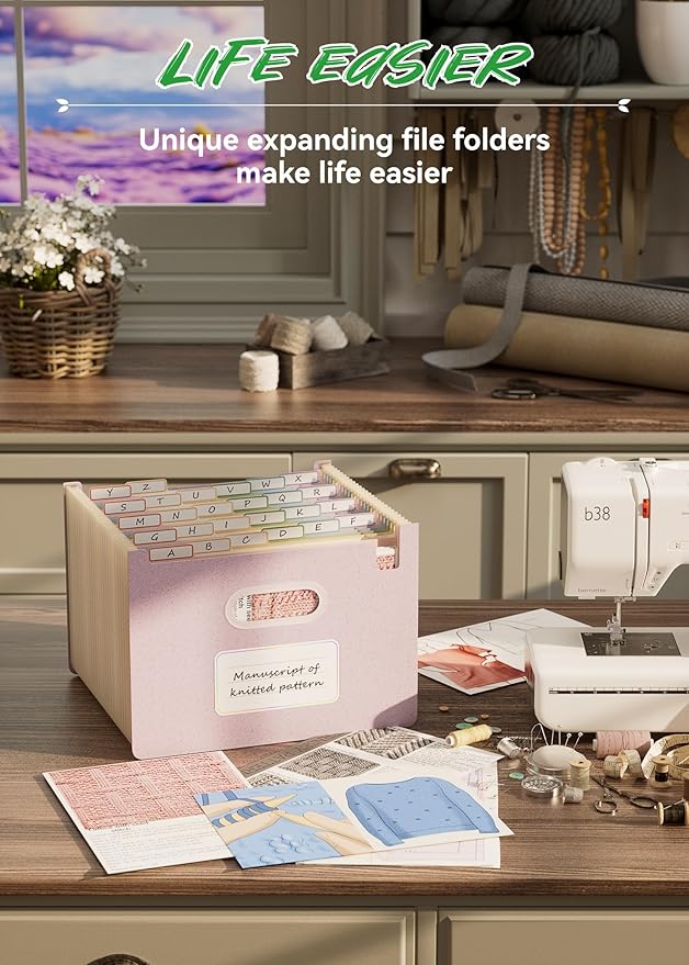 Accordion File Organizer, 26 Pockets Wheat Straw Expanding File Folders, Upright&Open Top, A-Z Bill Receipt Organizer, 100% BPA Free, Return to Nature, Healthy Living, Letter/A4 Size-Lavender Purple