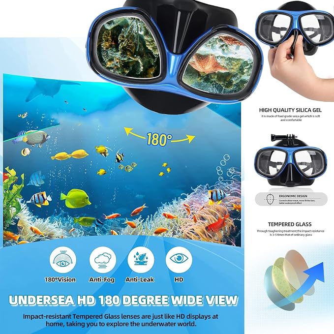 Snorkeling Gear for Adults Youth, Nearsighted Anti-Fog Diving Mask & Silicone Dry Snorkel for Scuba Diving Spearfishing Freediving