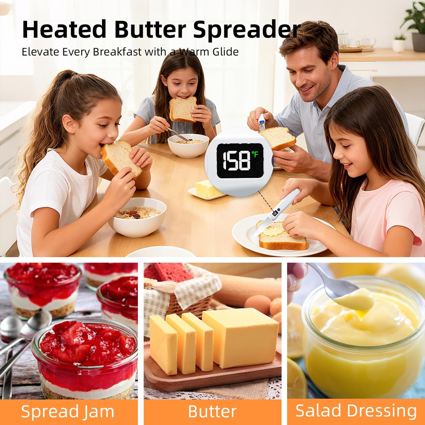Rechargeable Heating Butter Knife Spreader,Adjustable Heat (131℉/158℉),Electric,Cordless,Heats up in 5 Seconds,Nonstick Stainless Steel Blade,Can Quickly Melt Cold Hard Butter and Coconut Oil,Cheese