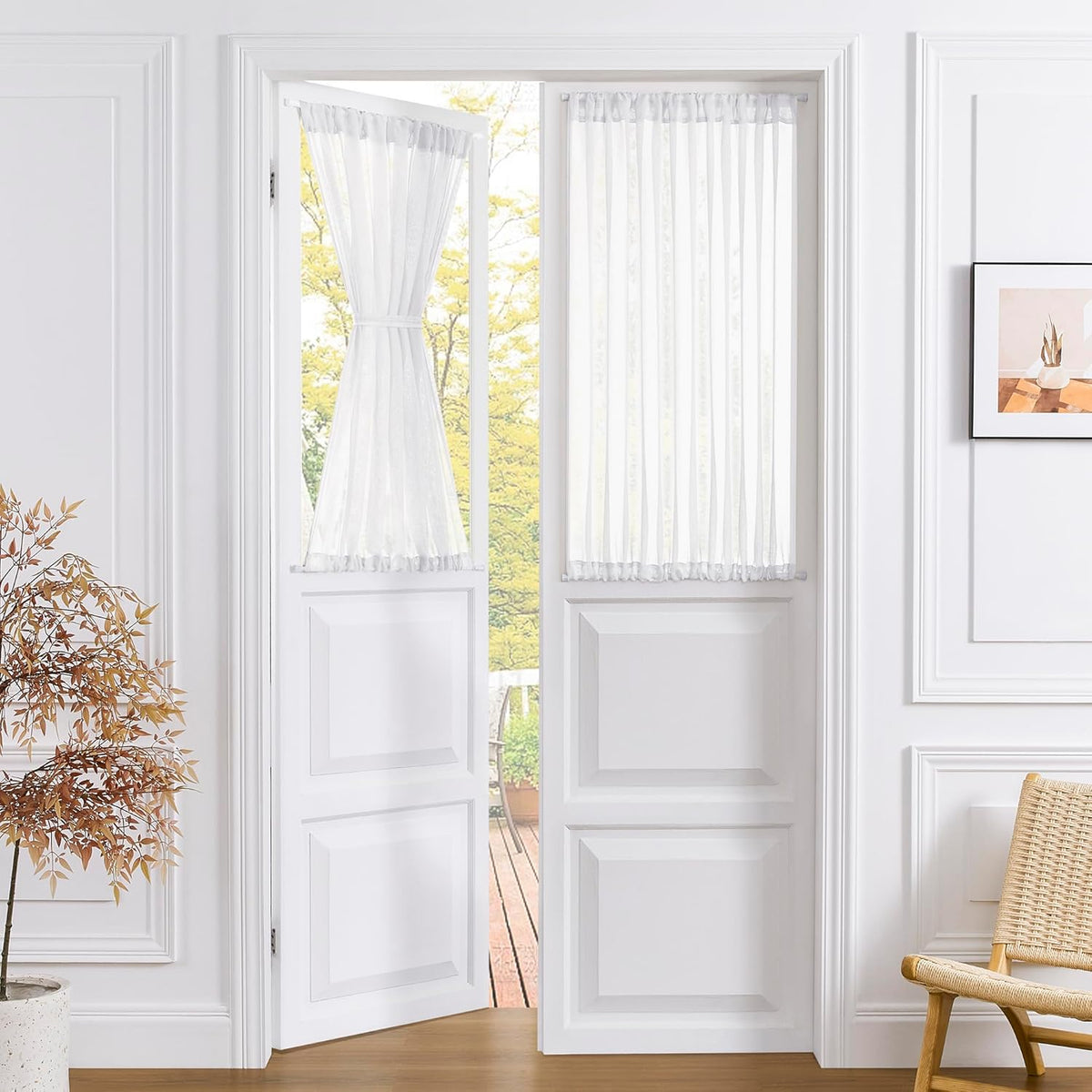 Tollpiz Short Sheer Door Curtain Closet Linen Textured Curtain Sheers Doorway Light Filtering Voile Patio Glass Door Rod Pocket Curtains French Door, 54 x 54 inches Long, White, Set of 1 Panel