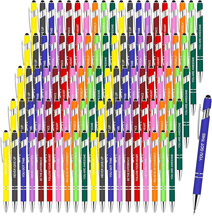 100 PCS Inspirational Pens Bulk, Motivational Ballpoint Pen with Stylus Tip Funny Ink Pens Bulk Inspirational Gifts for Women Coworkers Office Supplies Black Ink…
