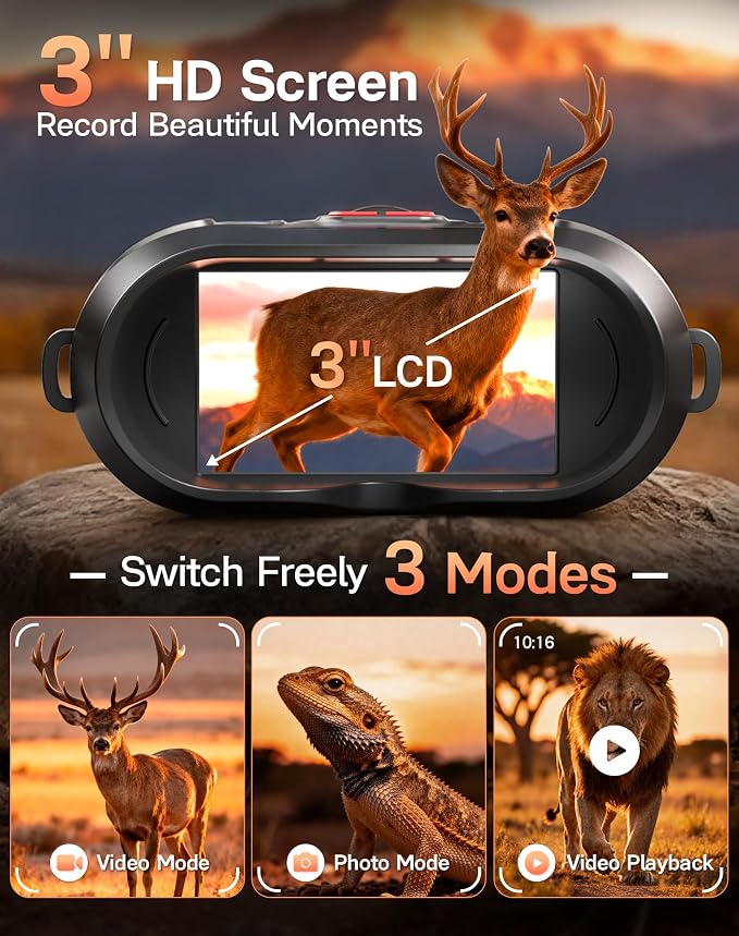 Night Vision Goggles - Smart APP 4K Night Vision Binoculars, 10000mAh Battery, 128GB Card for Photo and Video, 3'' UHD Screen & 8X Zoom Binoculars for Camping, Hunting, Security (Black)